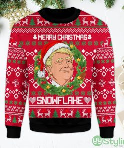 Trump Merry Christmas Snowflake Funny Laurel Wreath Trump Ugly Christmas Sweater Product Photo 1