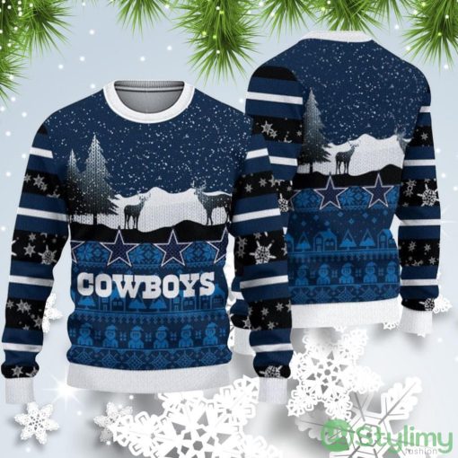 Dallas Cowboys Christmas Reindeers Pattern Ugly Christmas Sweater Product Photo 1