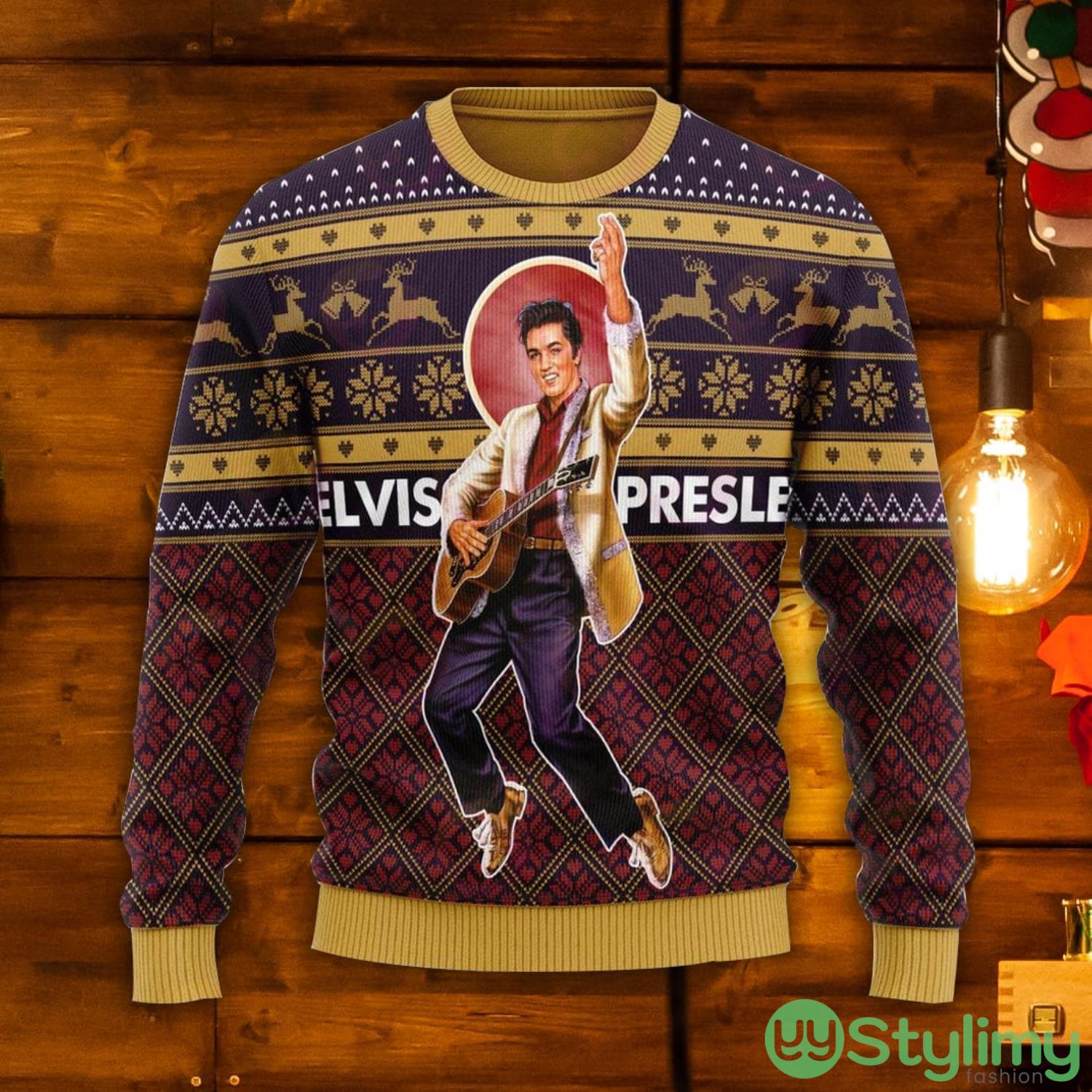 Gearhomie Elvis Presley Ugly Christmas Sweater 3 Gearhomie Elvis Presley Ugly Christmas Sweater Product Photo 1