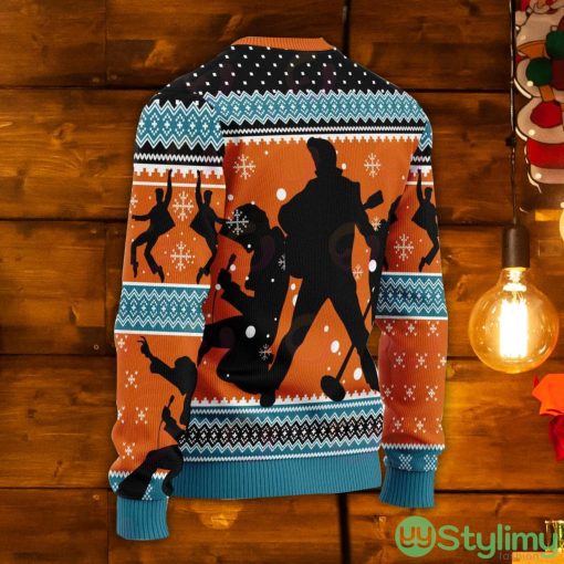 Gearhomie Who Is Listening To Elvis Presley Grandma Orange Ugly Christmas Sweater