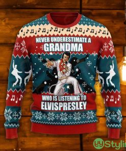 Gearhomie Who Is Listening To Elvis Presley Ugly Christmas Sweater Product Photo 1