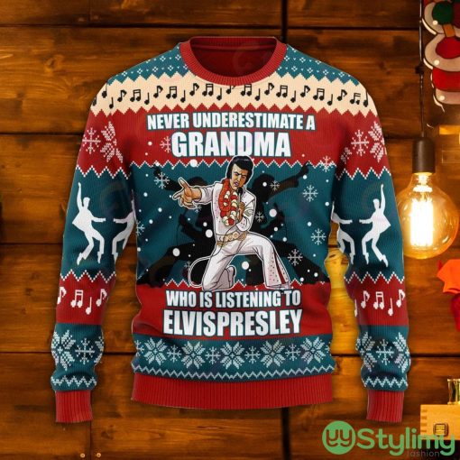 Gearhomie Who Is Listening To Elvis Presley Ugly Christmas Sweater Product Photo 1