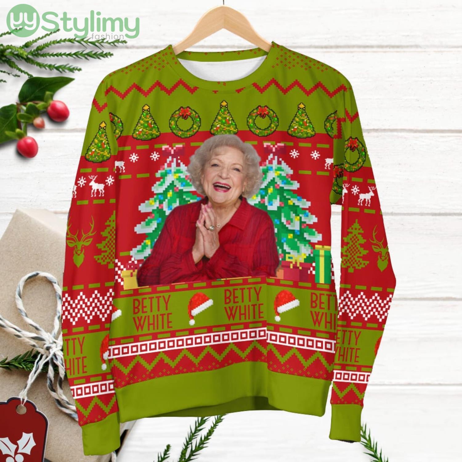 Golden Girls Betty White Print Ugly Christmas Sweater 3 Golden Girls Betty White Print Ugly Christmas Sweater Product Photo 1