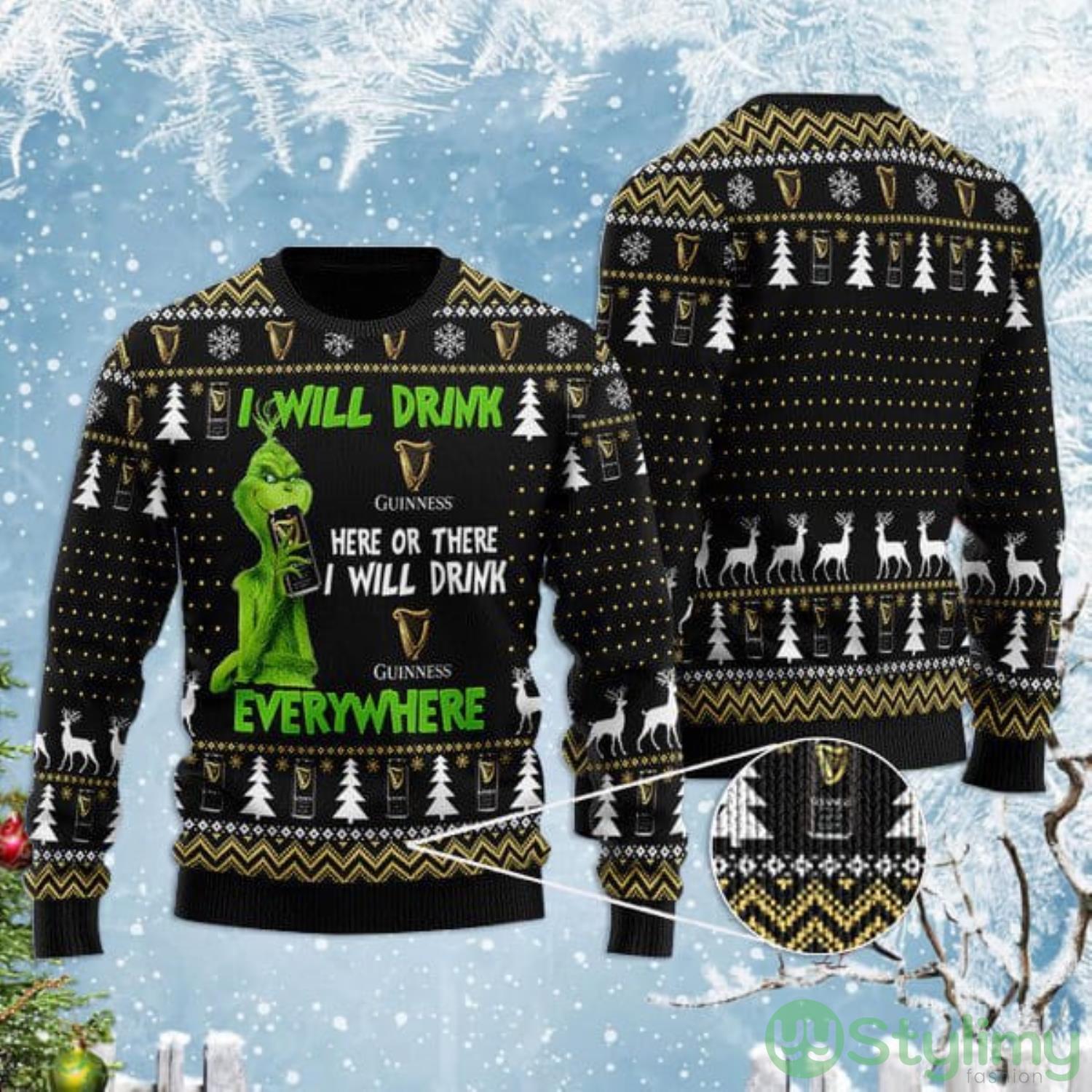 Grinch I Will Drink Guinness Beer Everywhere Christmas Gift Christmas Ugly Sweater 3 Grinch I Will Drink Guinness Beer Everywhere Christmas Gift Christmas Ugly Sweater Product Photo 1