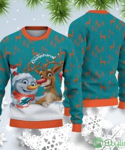 Miami Dolphins Christmas Snowman Reindeer Ugly Christmas Sweater Product Photo 1