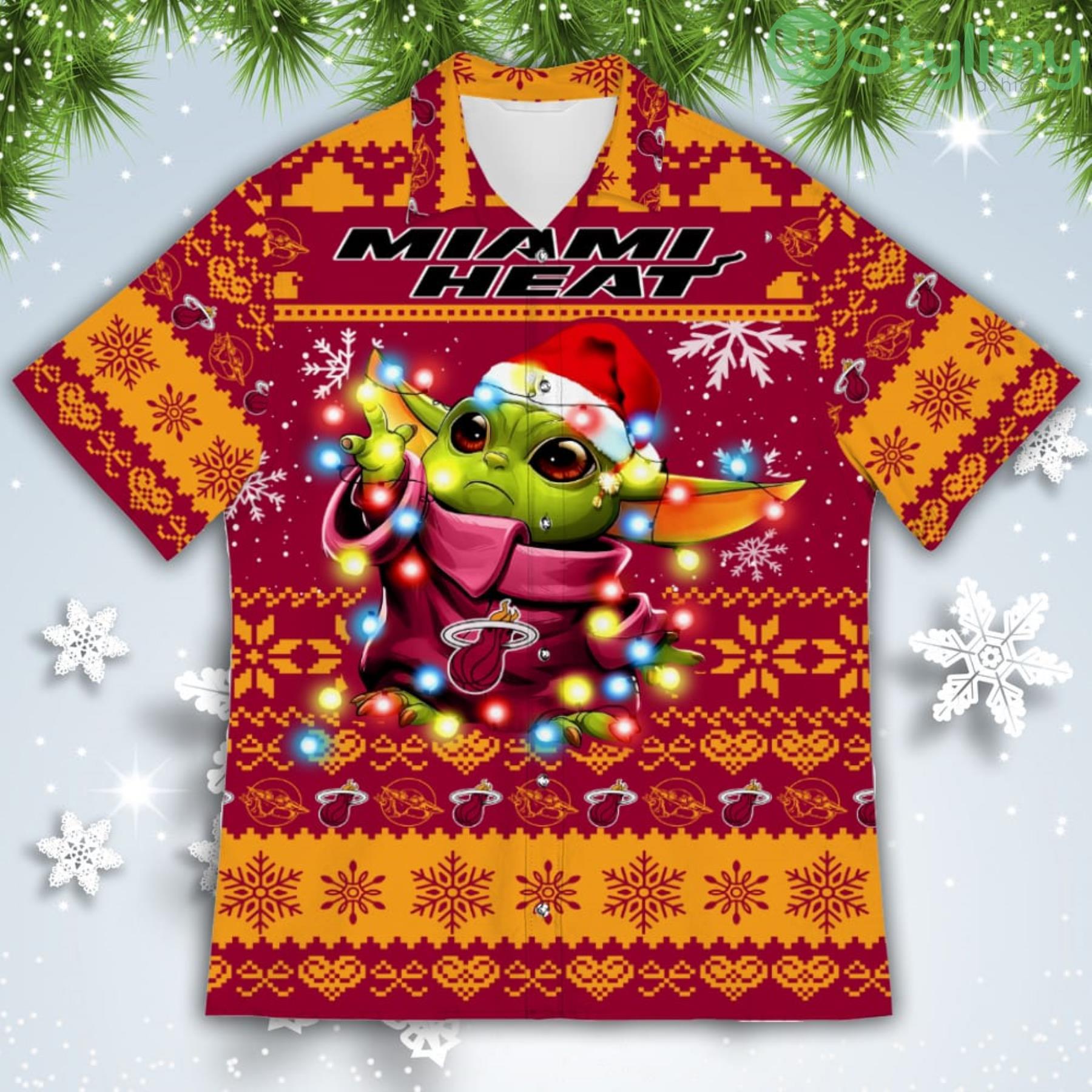 Miami Heat Baby Yoda Star Wars American Ugly Christmas Sweater Pattern Hawaiian Shirt 2 Miami Heat Baby Yoda Star Wars American Ugly Christmas Sweater Pattern Hawaiian Shirt Product Photo 2