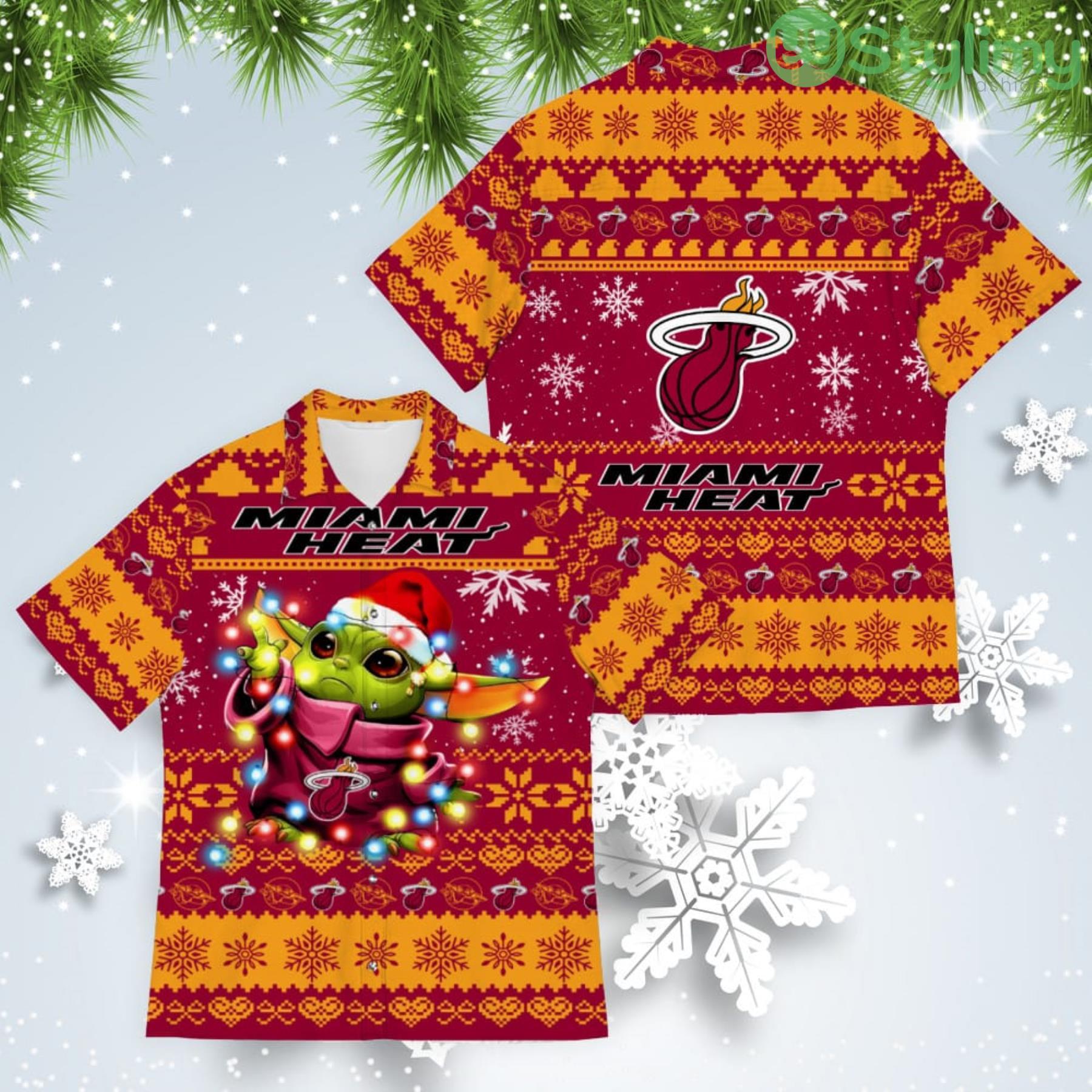 Miami Heat Baby Yoda Star Wars American Ugly Christmas Sweater Pattern Hawaiian Shirt 4 Miami Heat Baby Yoda Star Wars American Ugly Christmas Sweater Pattern Hawaiian Shirt Product Photo 1