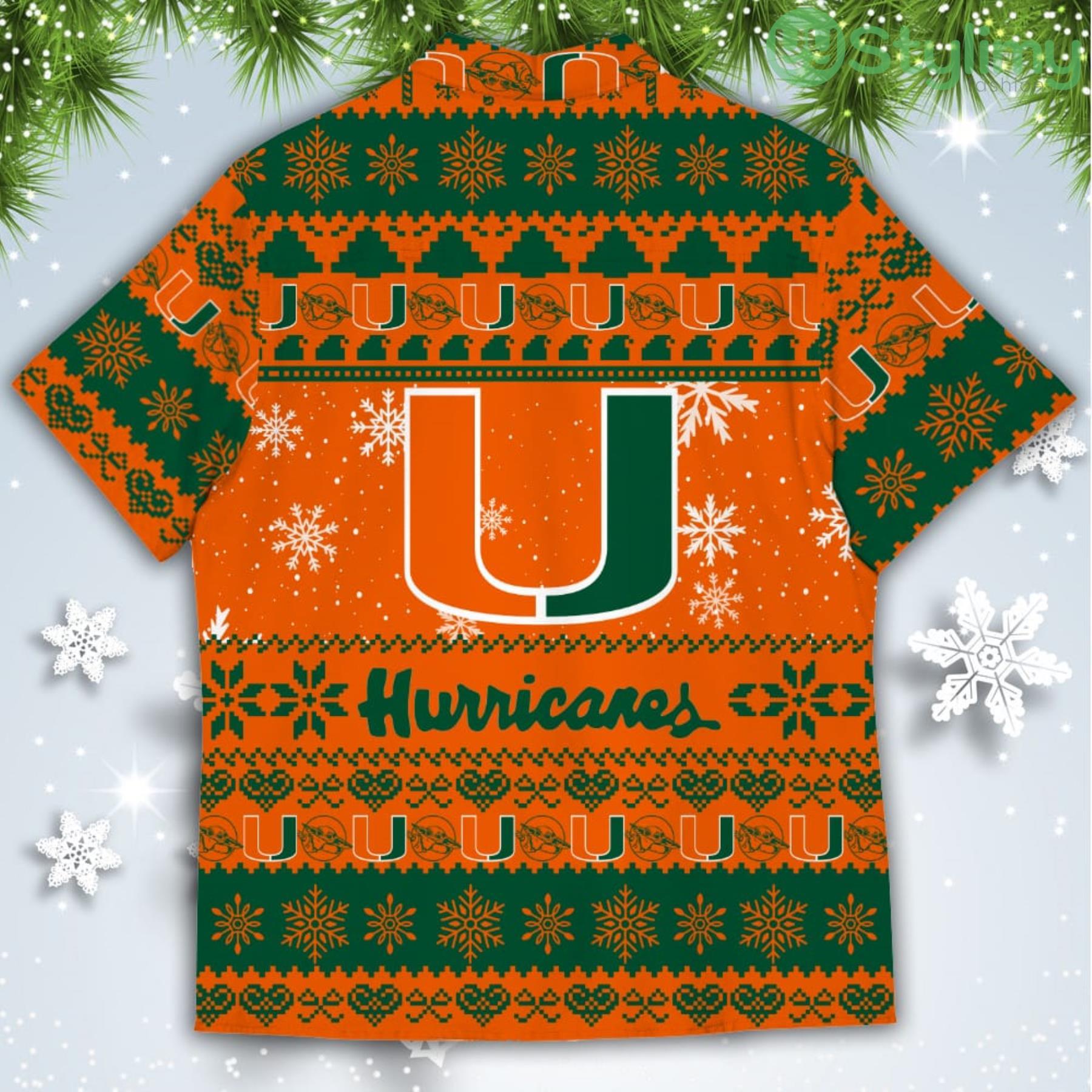 Miami Hurricanes Baby Yoda Star Wars American Ugly Christmas Sweater Pattern Hawaiian Shirt 3 Miami Hurricanes Baby Yoda Star Wars American Ugly Christmas Sweater Pattern Hawaiian Shirt Product Photo 3
