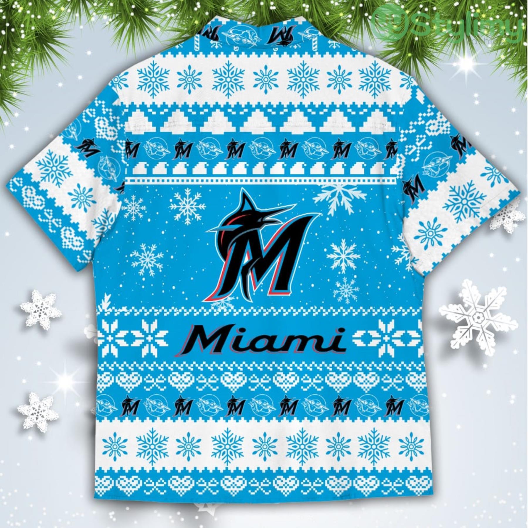 Miami Marlins Baby Yoda Star Wars American Ugly Christmas Sweater Pattern Hawaiian Shirt 3 Miami Marlins Baby Yoda Star Wars American Ugly Christmas Sweater Pattern Hawaiian Shirt Product Photo 3