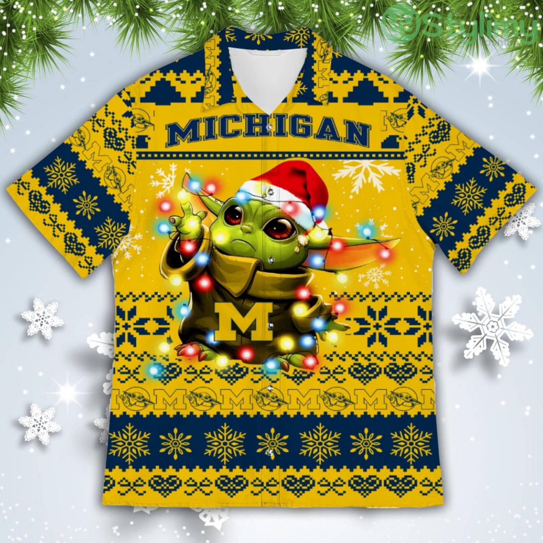 Michigan Wolverines Baby Yoda Star Wars American Ugly Christmas Sweater Pattern Hawaiian Shirt 2 Michigan Wolverines Baby Yoda Star Wars American Ugly Christmas Sweater Pattern Hawaiian Shirt Product Photo 2