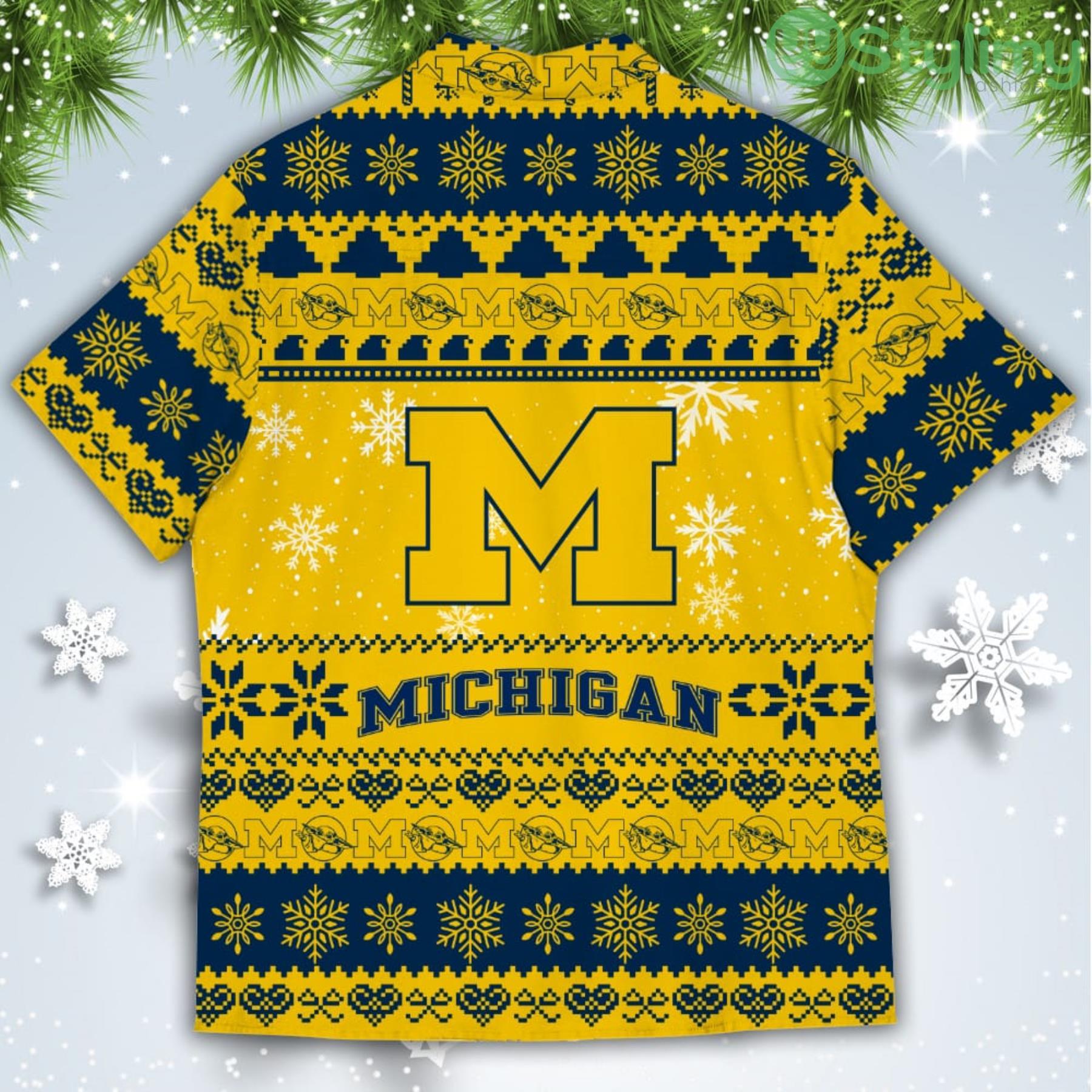 Michigan Wolverines Baby Yoda Star Wars American Ugly Christmas Sweater Pattern Hawaiian Shirt 3 Michigan Wolverines Baby Yoda Star Wars American Ugly Christmas Sweater Pattern Hawaiian Shirt Product Photo 3