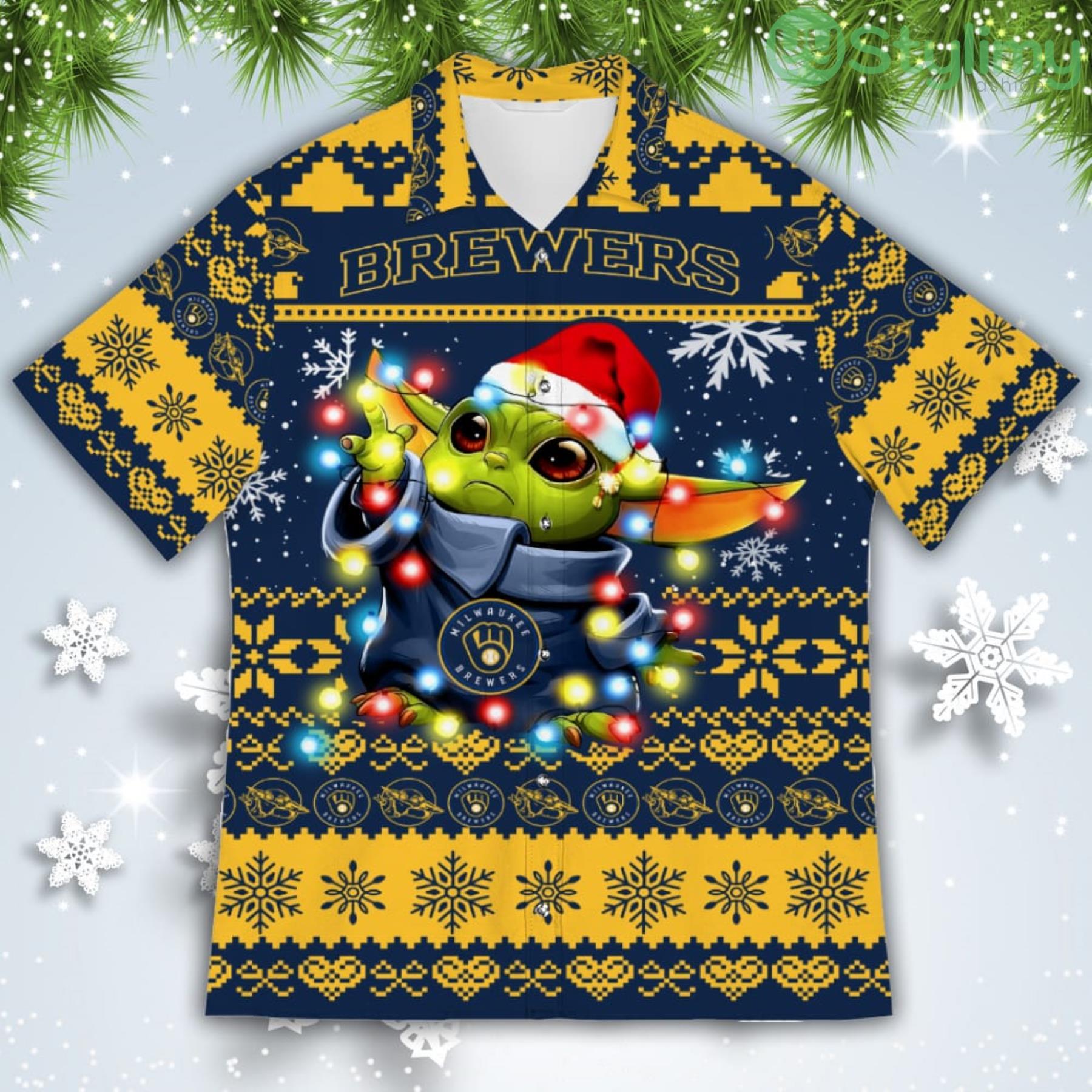 Milwaukee Brewers Baby Yoda Star Wars American Ugly Christmas Sweater Pattern Hawaiian Shirt 2 Milwaukee Brewers Baby Yoda Star Wars American Ugly Christmas Sweater Pattern Hawaiian Shirt Product Photo 2
