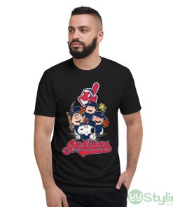 MLB Cleveland Indians Snoopy Charlie Brown Woodstock The Peanuts Movie Baseball Shirt - Short Sleeve T-Shirt