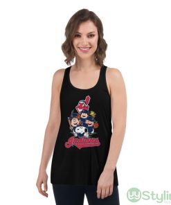 MLB Cleveland Indians Snoopy Charlie Brown Woodstock The Peanuts Movie Baseball Shirt - Women's Flowy Racerback Tank