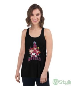 MLB Los Angeles Angels Snoopy Charlie Brown Woodstock The Peanuts Movie Baseball Shirt - Women's Flowy Racerback Tank