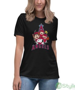 MLB Los Angeles Angels Snoopy Charlie Brown Woodstock The Peanuts Movie Baseball Shirt - Women's Relaxed Short Sleeve Jersey Tee