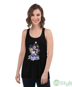 MLB Los Angeles Dodgers Snoopy Charlie Brown Woodstock The Peanuts Movie Baseball Shirt - Women's Flowy Racerback Tank