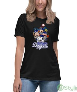 MLB Los Angeles Dodgers Snoopy Charlie Brown Woodstock The Peanuts Movie Baseball Shirt - Women's Relaxed Short Sleeve Jersey Tee