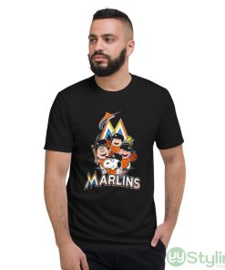 MLB Miami Marlins Snoopy Charlie Brown Woodstock The Peanuts Movie Baseball Shirt - Short Sleeve T-Shirt