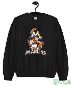 MLB Miami Marlins Snoopy Charlie Brown Woodstock The Peanuts Movie Baseball Shirt - Unisex Crewneck Sweatshirt