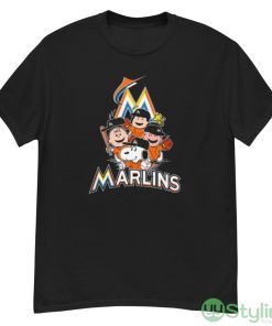 MLB Miami Marlins Snoopy Charlie Brown Woodstock The Peanuts Movie Baseball Shirt - G500 Men’s Classic T-Shirt