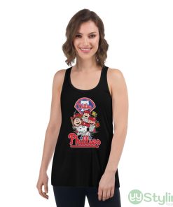 MLB Philadelphia Phillies Snoopy Charlie Brown Woodstock The Peanuts Movie Baseball Shirt - Women's Flowy Racerback Tank