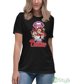 MLB Philadelphia Phillies Snoopy Charlie Brown Woodstock The Peanuts Movie Baseball Shirt - Women's Relaxed Short Sleeve Jersey Tee