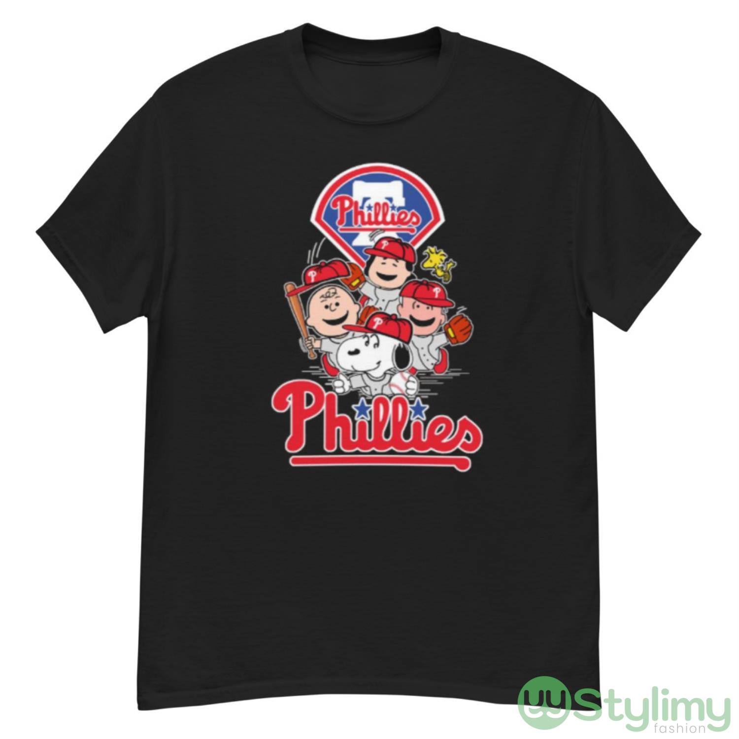 MLB Philadelphia Phillies Snoopy Charlie Brown Woodstock The Peanuts Movie Baseball Shirt 7 MLB Philadelphia Phillies Snoopy Charlie Brown Woodstock The Peanuts Movie Baseball Shirt - G500 Men’s Classic T-Shirt