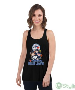 MLB Toronto Blue Jays Snoopy Charlie Brown Woodstock The Peanuts Movie Baseball Shirt - Women's Flowy Racerback Tank