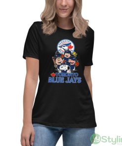 MLB Toronto Blue Jays Snoopy Charlie Brown Woodstock The Peanuts Movie Baseball Shirt - Women's Relaxed Short Sleeve Jersey Tee