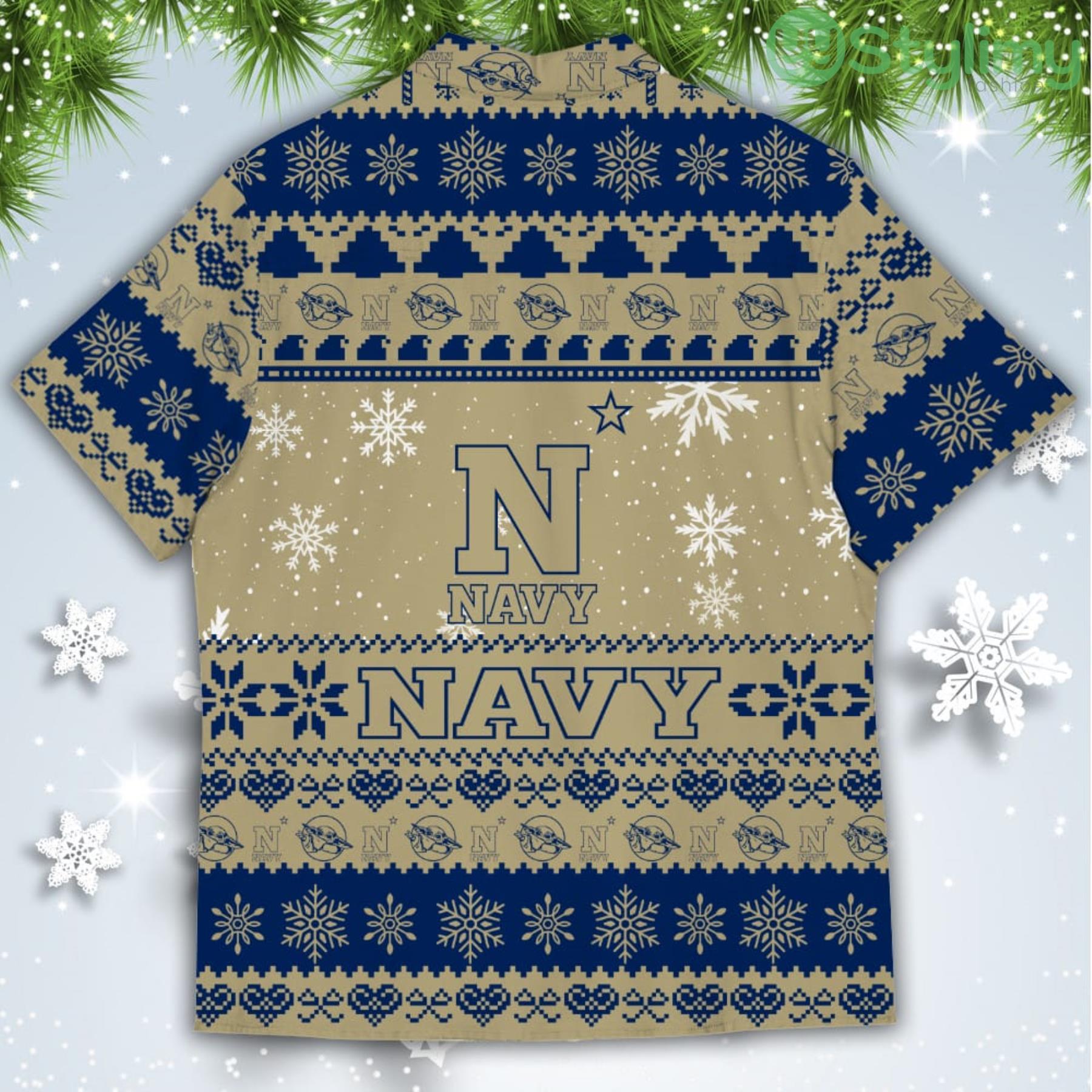 Navy Midshipmen Baby Yoda Star Wars American Ugly Christmas Sweater Pattern Hawaiian Shirt 3 Navy Midshipmen Baby Yoda Star Wars American Ugly Christmas Sweater Pattern Hawaiian Shirt Product Photo 3