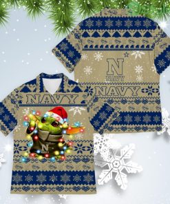 Navy Midshipmen Baby Yoda Star Wars American Ugly Christmas Sweater Pattern Hawaiian Shirt Product Photo 1