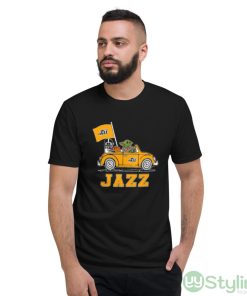 NBA Basketball Utah Jazz Darth Vader Baby Yoda Driving Star Wars Shirt - Short Sleeve T-Shirt