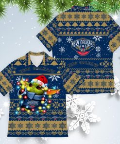 New Orlean Pelicans Baby Yoda Star Wars American Ugly Christmas Sweater Pattern Hawaiian Shirt Product Photo 1