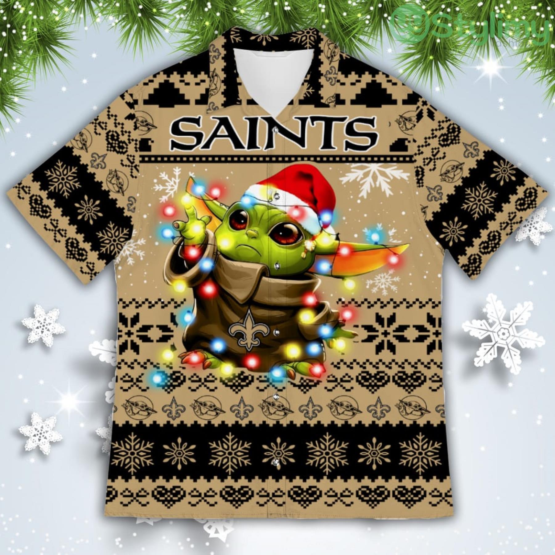 New Orleans Saints Baby Yoda Star Wars American Ugly Christmas Sweater Pattern Hawaiian Shirt 2 New Orleans Saints Baby Yoda Star Wars American Ugly Christmas Sweater Pattern Hawaiian Shirt Product Photo 2