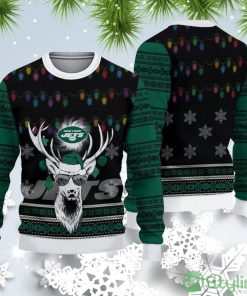 New York Jets Christmas Light Reindeer Ugly Christmas Sweater Product Photo 1