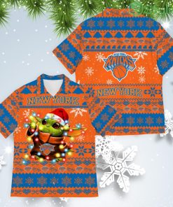 New York Knicks Baby Yoda Star Wars American Ugly Christmas Sweater Pattern Hawaiian Shirt Product Photo 1