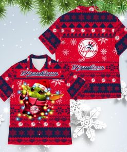New York Yankees Baby Yoda Star Wars American Ugly Christmas Sweater Pattern Hawaiian Shirt Product Photo 1