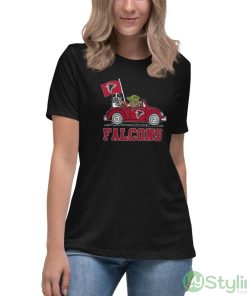 NFL Football Atlanta Falcons Darth Vader Baby Yoda Driving Star Wars Shirt - Women's Relaxed Short Sleeve Jersey Tee