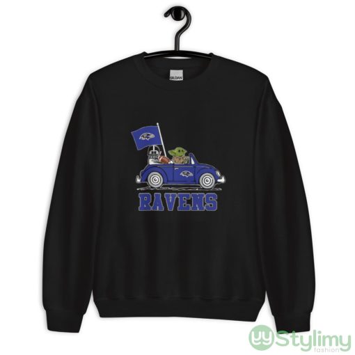NFL Football Baltimore Ravens Darth Vader Baby Yoda Driving Star Wars Shirt