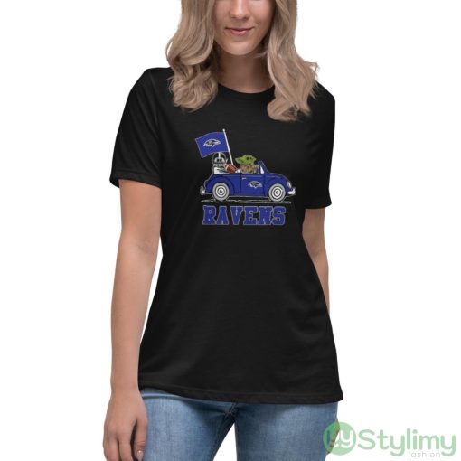 NFL Football Baltimore Ravens Darth Vader Baby Yoda Driving Star Wars Shirt