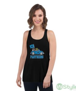 NFL Football Carolina Panthers Darth Vader Baby Yoda Driving Star Wars Shirt - Women's Flowy Racerback Tank