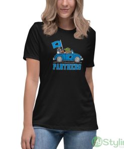 NFL Football Carolina Panthers Darth Vader Baby Yoda Driving Star Wars Shirt - Women's Relaxed Short Sleeve Jersey Tee