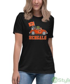 NFL Football Cincinnati Bengals Darth Vader Baby Yoda Driving Star Wars Shirt - Women's Relaxed Short Sleeve Jersey Tee