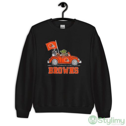NFL Football Cleveland Browns Darth Vader Baby Yoda Driving Star Wars Shirt