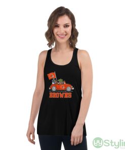 NFL Football Cleveland Browns Darth Vader Baby Yoda Driving Star Wars Shirt - Women's Flowy Racerback Tank