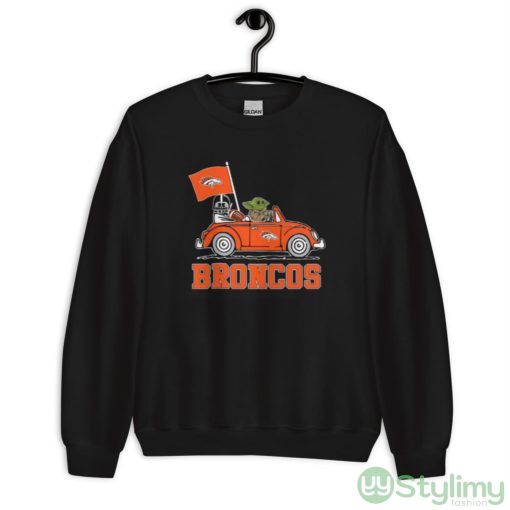 NFL Football Denver Broncos Darth Vader Baby Yoda Driving Star Wars Shirt