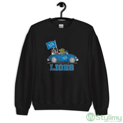 NFL Football Detroit Lions Darth Vader Baby Yoda Driving Star Wars Shirt