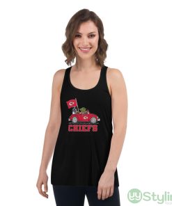NFL Football Kansas City Chiefs Darth Vader Baby Yoda Driving Star Wars Shirt - Women's Flowy Racerback Tank