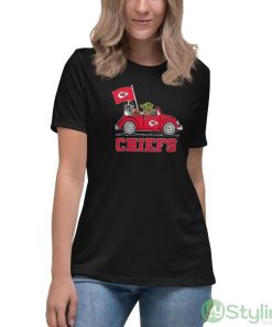 NFL Football Kansas City Chiefs Darth Vader Baby Yoda Driving Star Wars Shirt - Women's Relaxed Short Sleeve Jersey Tee
